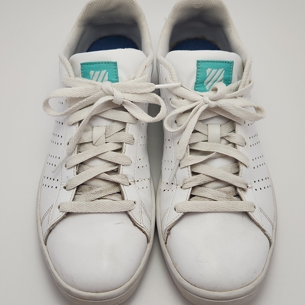K-Swiss White and Aqua Green Leather Sneakers 95586-107-M Women’s Size 9